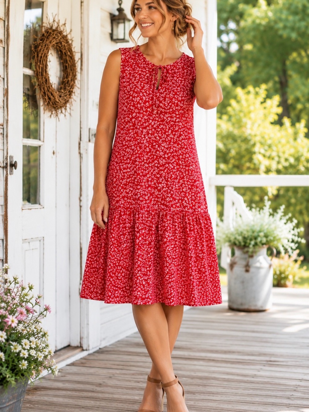 Women’s Kaari Blue Red Floral Dress Cottagecore Prairiecore Rustic Size Large